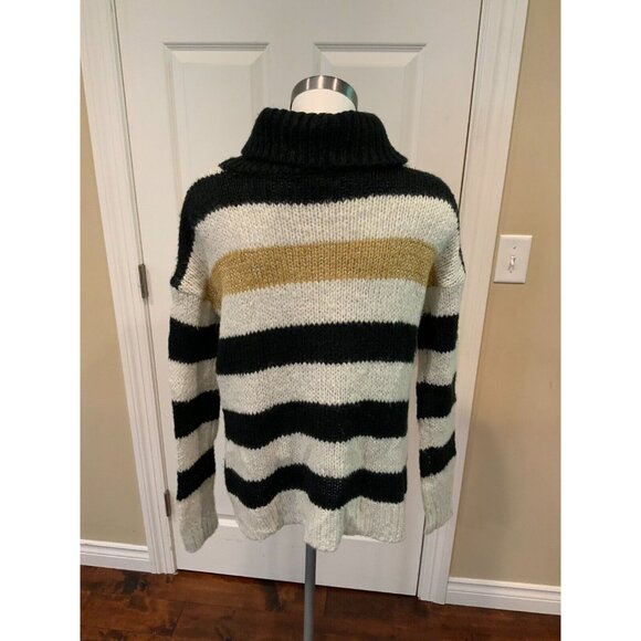 Allison Joy Black, White & Gold Striped Cowl Neck Sweater, Size Small - Picture 6 of 7